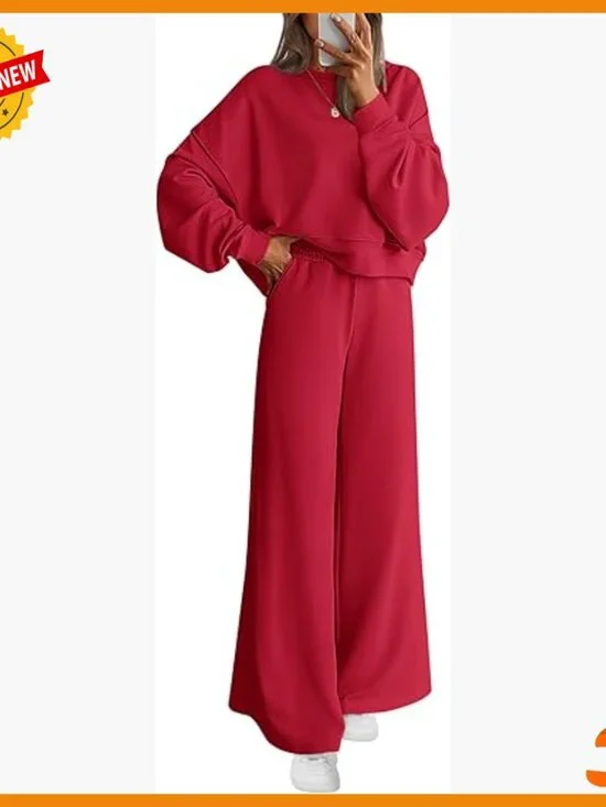 Loose Fit Sweatsuit Set, Crewneck Sweatshirt & Wide Leg Sweatpants, 2 Piece - Picture 1 of 7